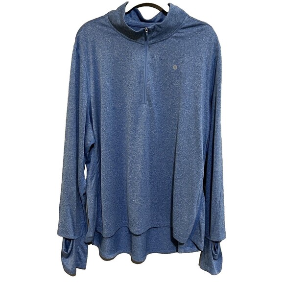 UV 1X Sun Protection 1/4 Zip Plus Top Shirt Active Blue Performance Long Slv - Picture 1 of 7